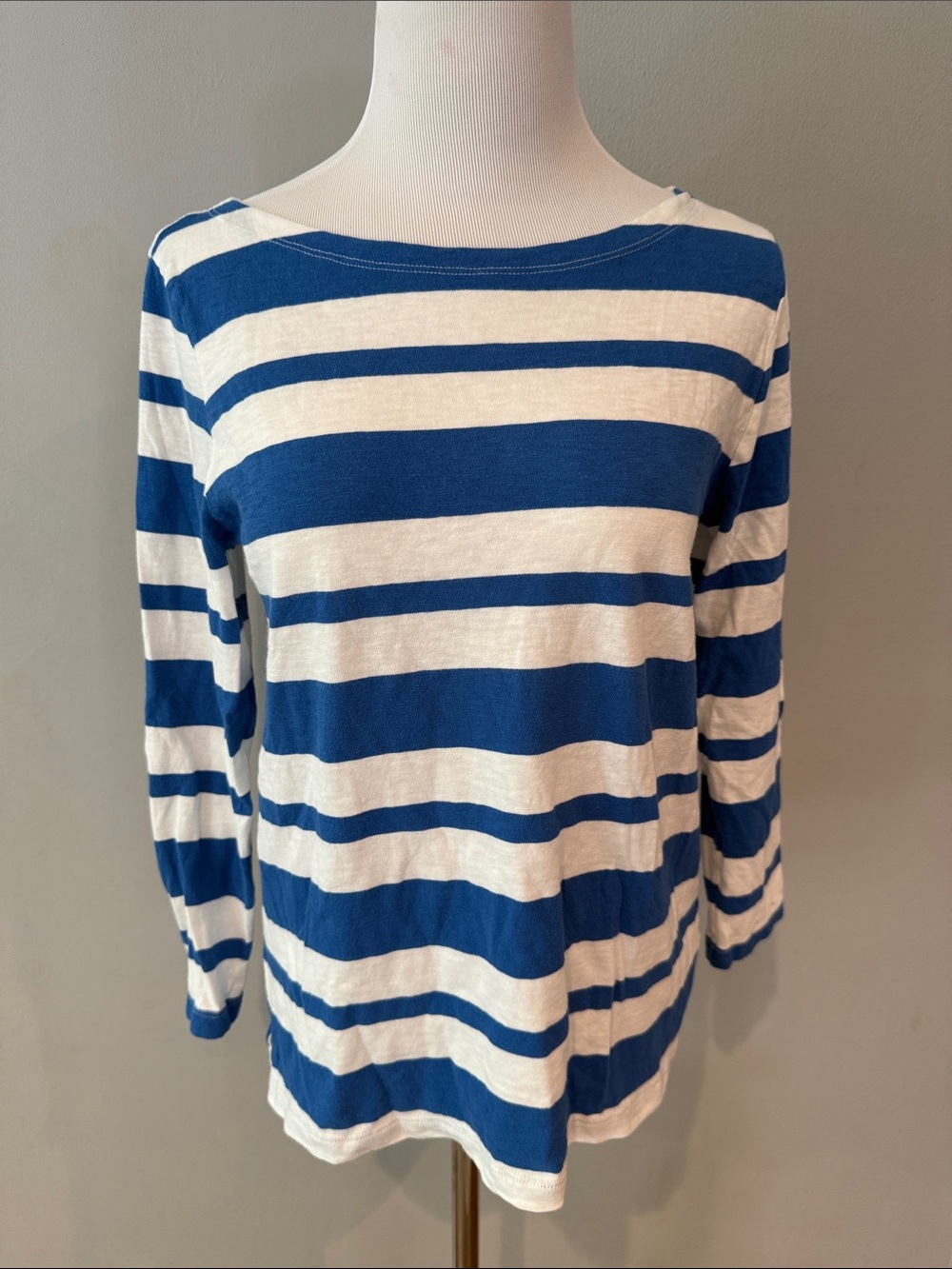 Jcrew Striped Blue & White Long-Sleeve Boatneck Tee- Med